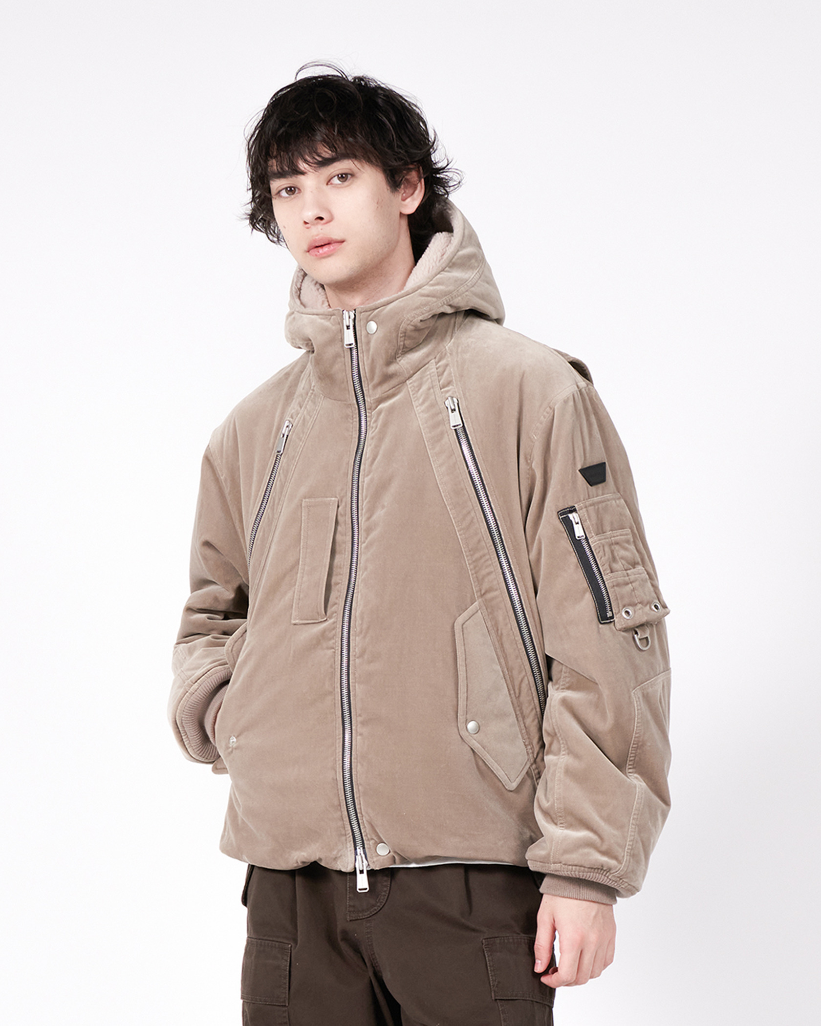 HOODED BOMBER JACKET 詳細画像 Brown 4