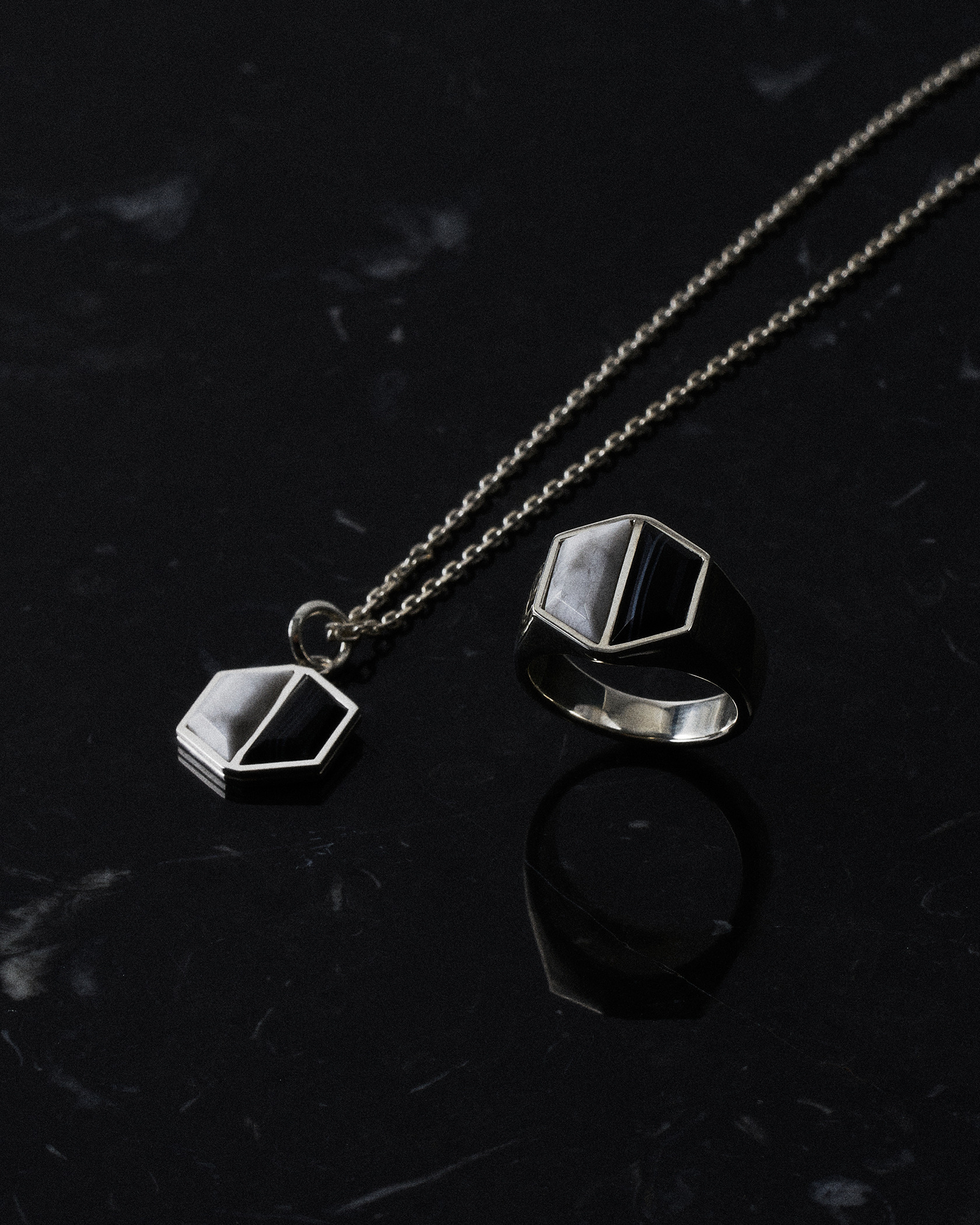 W TM NECKLACE ONYX  HOWLITE 詳細画像 Silver 4